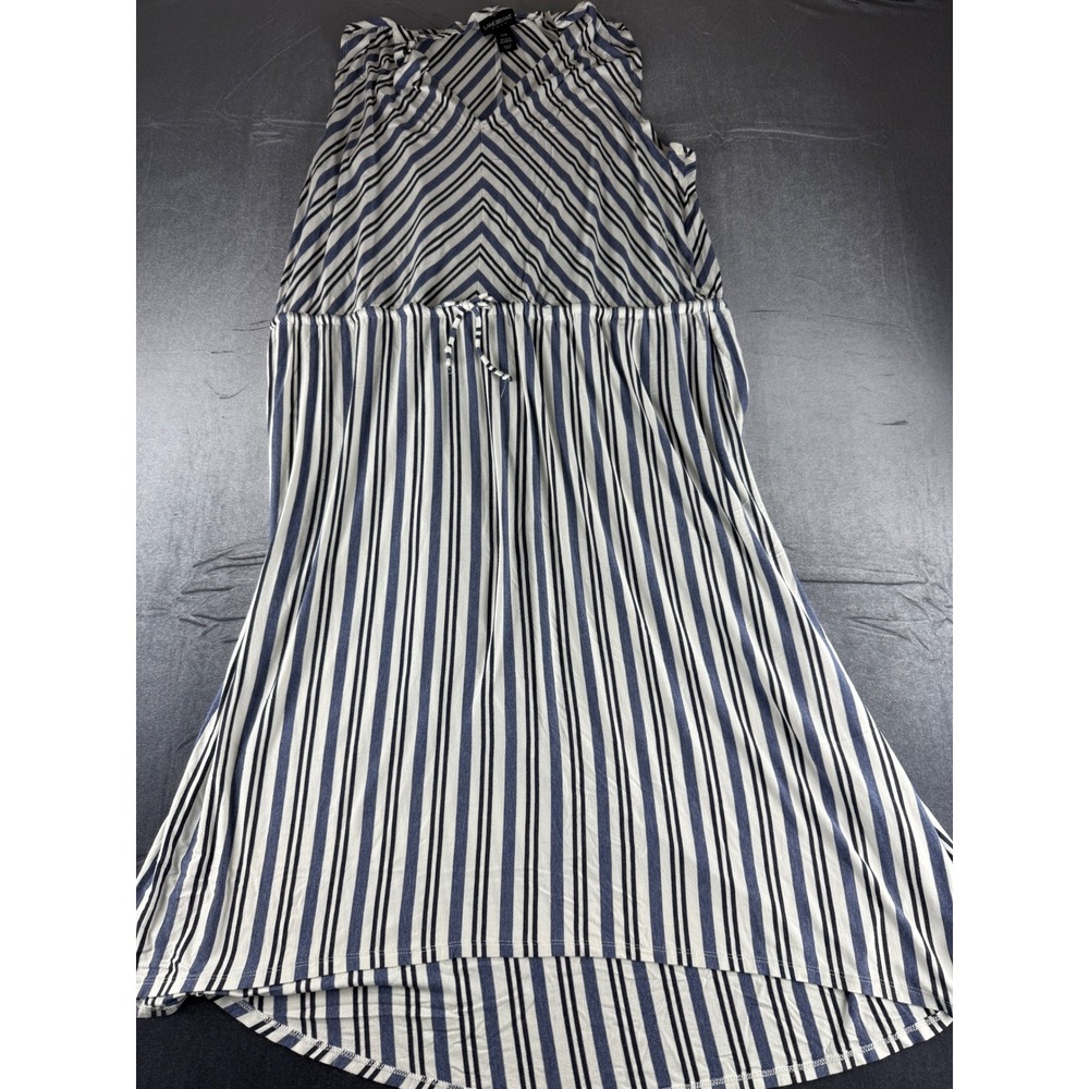 Lane Bryant Blue White Striped Sleeveless Maxi Dress V-Neck Drawstring 26/28